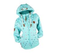 VIN TE Damen Sweat Jacke Kapuze Hoodie Fleece Übergangsjacke Anker Sterne Steuerrad S M L XL 2XL 3XL (3XL, Aquablau-Anker-1853)