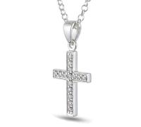 Vinani Anhänger aus 925 Sterling Silber für Damen - schmaler Kreuzanhänger mit weißem Zirkonia an feiner Erbskette, eleganter Silberschmuck, nickelfrei, Design aus Deutschland, AKS-T40