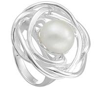 Vinani Damenring 925 Sterling Silber - Nest-Design Ring mit Naturperle, gedrehter Silberring, nickelfrei & antiallergisch, Handgefertigter eleganter Silberschmuck, schönes Geschenk für Frauen, 2REU-64