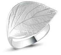 Vinani Damenring aus 925 Sterling Silber - Breiter Blatt-Ring, sandgestrahlt & glänzend, nickelfrei & antiallergisch, handgefertigter eleganter Silberschmuck, Geschenk für Frauen, 2RBT54