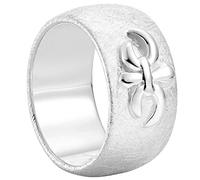 Vinani Damenring aus 925 Sterling Silber - Massiver, gebürsteter Ring mit Fleur de Lis Lilie & Ritter-Symbol, nickelfrei & antiallergisch, handgefertigter eleganter Silberschmuck, 2RLG-56