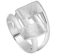 Vinani Damenring aus 925 Sterling Silber - Massiver, gebürsteter Ring mit geschwungenem Viereck-Design, nickelfrei & antiallergisch, handgefertigter eleganter Silberschmuck, 2RHL-62