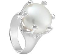 Vinani Damenring aus 925 Sterling Silber - Massiver, glänzender Krone-Ring mit Naturperle, nickelfrei & antiallergisch, handgefertigter eleganter Silberschmuck, 2RKP-64