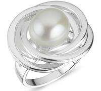 Vinani Damenring aus 925 Sterling Silber - Spiralförmiger Silberring mit Süßwasserperle, nickelfrei & antiallergisch, handgefertigter eleganter Silberschmuck, Schönes Geschenk für Frauen, 2RLT54