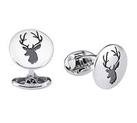 Vinani Design Manschettenknöpfe Hirsch Symbol rund geschwärzt glänzend 925 Sterling Silber Herren Anzug Hemd 2MAH