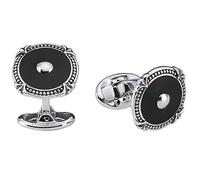 Vinani Design Manschettenknöpfe Onyx rund Muster Kugel geschwärzt glänzend 925 Sterling Silber Herren Anzug Hemd 2MAE