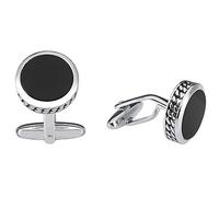 Vinani Design Manschettenknöpfe Onyx rund Verzierung geschwärzt glänzend 925 Sterling Silber Herren Anzug Hemd 2MAG