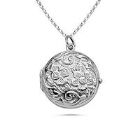 Vinani Medaillon Blütenornament glänzend rund mit Erbskette 50 cm 925 Sterling Silber Anhänger Blume 2AMA-T50