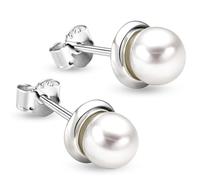 Vinani Ohrstecker glänzend mit kleiner Perle aus 925 Sterling Silber - Damen Ohrringe mit Perle elegant feminin, zeitloser Silber Ohrschmuck, Designed in Deutschland, OSS