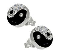 Vinani Ohrstecker Kreis Ying Yang schwarz Zirkonia weiß Sterling Silber 925 Yin Yan Ohrringe OYY
