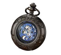 Vinatage Taschenuhr mit Skelett-Halbjäger-Motiv, mechanisch, Legierung, Schwarz Einheitsgröße
