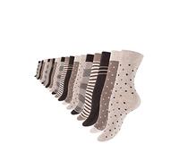 Vincent Creation 20 Paar Süsse Damensocken - Mädchensocken Baumwolle Dot´s and Stripes gepunktet und geringelt, braun/beige, Gr. 35-38