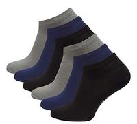 Vincent Creation 6 Paar Herren BAMBUS Sneaker Socken, Spitze handgekettelt, Super Qualität (43/46, marine/schwarz/grau)