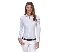 Vincenzo Boretti Damen Bluse leicht tailliert 100% Baumwolle bügelleicht Langarm Hemdbluse elegant festlich Kent-Kragen auch für Business und unter Pullover eisblau 42