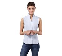 Vincenzo Boretti Damen Bluse mit Kelchkragen leicht tailliert 100% Baumwolle bügelleicht Kurzarm ärmellos Hemdbluse mit Stehkragen elegant festlich auch für Business hellblau 36