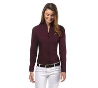Vincenzo Boretti Damen Bluse mit Kelchkragen leicht tailliert 100% Baumwolle bügelleicht Langarm Hemdbluse mit Stehkragen elegant festlich auch für Business aubergine 38