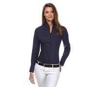 Vincenzo Boretti Damen Bluse mit Kelchkragen leicht tailliert 100% Baumwolle bügelleicht Langarm Hemdbluse mit Stehkragen elegant festlich auch für Business dunkelblau 38