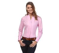 Vincenzo Boretti Damen Bluse mit Kelchkragen leicht tailliert 100% Baumwolle bügelleicht Langarm Hemdbluse mit Stehkragen elegant festlich auch für Business pink 38
