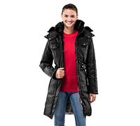 Vincenzo Boretti Damen Winter-Jacke dick warm gefüttert Parka kuschelig sportlich elegant Winter-Mantel knie-lang für Outdoor Business Steh-Kragen Kapuze Kunstfell herausnehmbar schwarz S