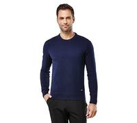 Vincenzo Boretti Herren-Pullover Rundhals-Kragen Slim-fit tailliert Strick-Pullover einfarbig Baumwolle-Mix edel elegant leicht Fein-Strick für Business oder Casual dunkelblau M