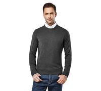 Vincenzo Boretti Herren-Pullover Rundhals-Kragen Slim-fit tailliert Strick-Pullover einfarbig Baumwolle-Mix edel elegant leicht Fein-Strick für Business oder Casual anthrazit S
