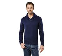 Vincenzo Boretti Herren-Pullover Schalkragen Slim-fit tailliert Strick-Pullover einfarbig Baumwolle-Mix edel elegant warm dick Grob-Strick für Business oder Casual dunkelblau S