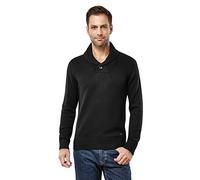 Vincenzo Boretti Herren-Pullover Schalkragen Slim-fit tailliert Strick-Pullover einfarbig Baumwolle-Mix edel elegant warm dick Grob-Strick für Business oder Casual schwarz M