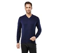 Vincenzo Boretti Herren-Pullover V-Ausschnitt Slim-fit tailliert Strick-Pullover V-Neck einfarbig Baumwolle-Mix edel elegant leicht Fein-Strick für Business oder Casual dunkelblau S