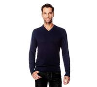 Vincenzo Boretti Herren-Pullover V-Ausschnitt Slim-fit tailliert Strick-Pullover V-Neck einfarbig Baumwolle-Mix edel elegant leicht Fein-Strick für Business oder Casual dunkelblau M