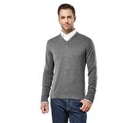 Vincenzo Boretti Herren-Pullover V-Ausschnitt Slim-fit tailliert Strick-Pullover V-Neck einfarbig Baumwolle-Mix edel elegant leicht Fein-Strick für Business oder Casual dunkelgrau M