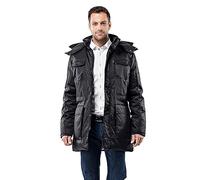 Vincenzo Boretti Herren Winter-Jacke dick warm gefüttert Parka kuschelig sportlich elegant Winter-Mantel slim-fit tailliert lang für Outdoor Business mit Steh-Kragen und Kapuze schwarz M