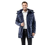 Vincenzo Boretti Herren Winter-Jacke dick warm gefüttert Parka kuschelig sportlich elegant Winter-Mantel slim-fit tailliert lang für Outdoor Business mit Steh-Kragen und Kapuze dunkelblau S