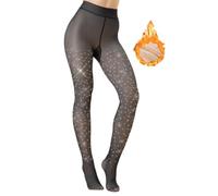 VINICUNCA Warme Winterstrumpfhose mit Fleece-Futter, durchscheinende Strumpfhose, dicke Thermo-Leggings, Strumpfhose aus durchscheinendem Strass, Schwarz, Groß
