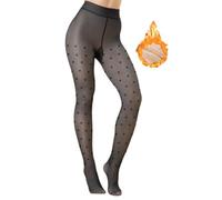 VINICUNCA Warme Winterstrumpfhose mit Fleece-Futter, durchscheinende Strumpfhose, dicke Thermo-Leggings, Gefälschte durchscheinende Strumpfhose mit Punkten, Schwarz, S/M