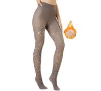 VINICUNCA Winterstrumpfhose, warm, mit Fleece gefüttert, durchscheinend, dicke Thermo-Leggings, Strumpfhose aus durchscheinendem Strass, Braun, Large
