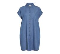 Blusenkleid VILA "VINORI S/S SHIRT DRESS - NOOS", Damen, Gr. 44, N-Gr, medium blau denim, Web, Obermaterial: 67% Baumwolle, 33% Lyocell, unifarben, regular fit kurz, Kleider Blusenkleid, Sommerkleid,