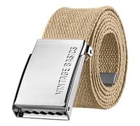VINTAGE BASICS Unisex Stoffgürtel 130cm lang - 3,8cm breit - Herren und Damen Gürtel - Stufenlos verstellbarer Canvas Belt - Metallschnalle Beige