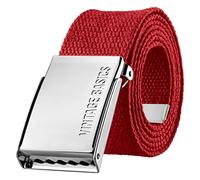 VINTAGE BASICS Unisex Stoffgürtel 130cm lang - 3,8cm breit - Herren und Damen Gürtel - Stufenlos verstellbarer Canvas Belt - Metallschnalle Rot