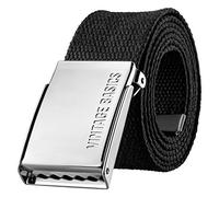 VINTAGE BASICS Unisex Stoffgürtel 130cm lang - 3,8cm breit - Herren und Damen Gürtel - Stufenlos verstellbarer Canvas Belt - Metallschnalle Schwarz