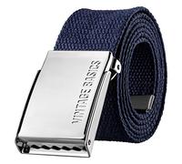VINTAGE BASICS Unisex Stoffgürtel 130cm lang - 3,8cm breit - Herren und Damen Gürtel - Stufenlos verstellbarer Canvas Belt - Metallschnalle Blau