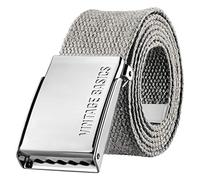 VINTAGE BASICS Unisex Stoffgürtel 130cm lang - 3,8cm breit - Herren und Damen Gürtel - Stufenlos verstellbarer Canvas Belt - Metallschnalle Grau