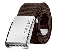 VINTAGE BASICS Unisex Stoffgürtel 130cm lang - 3,8cm breit - Herren und Damen Gürtel - Stufenlos verstellbarer Canvas Belt - Metallschnalle Dunkelbraun