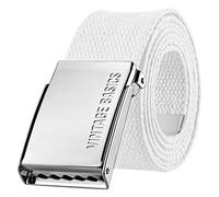 VINTAGE BASICS Unisex Stoffgürtel 130cm lang - 3,8cm breit - Herren und Damen Gürtel - Stufenlos verstellbarer Canvas Belt - Metallschnalle Weiß