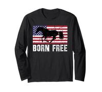 Vintage Born Free Horse Amerikanische Flagge Wild Mustang Langarmshirt