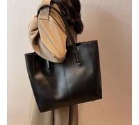 Vintage braune minimalistische große PU-Leder-Tragetasche für Frauen - Pendler-Essential, weich strukturierte Schultertasche mit Doppelgriffen.