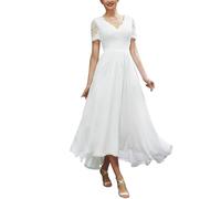 Vintage Brautkleider A-Linie Spitzen Hochzeitskleid Kurzarm Standesamtliche Schlichte Brautmode, SEVENYXX, White, 42