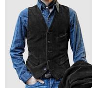 Vintage British Style Cord Weste Mantel Herren Ärmellos Knopfleiste Slim Fit Weste Geeignet für mehrere saisonale Nutzung (XL Schwarz)
