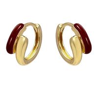 Vintage Burgunderrot Emaille Creolen Kleine Größe, zeitgenössischer minimalistischer Look mit glattem Metall-Finish, vergoldet, stilvoll und bequem für den täglichen Gebrauch