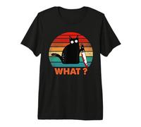 Vintage Cat What? Lustige Schwarze Katze mörderische Katze mit Messer Premium T-Shirt