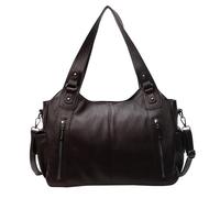 Vintage City Bag, Soft PU Leather Zip Tote Bags for Women, Large Shoulder Bags Multi Pockets, Fashion Hobo Purse Handbag Satchel, Crossbody for School Work Leisure (Coffee)